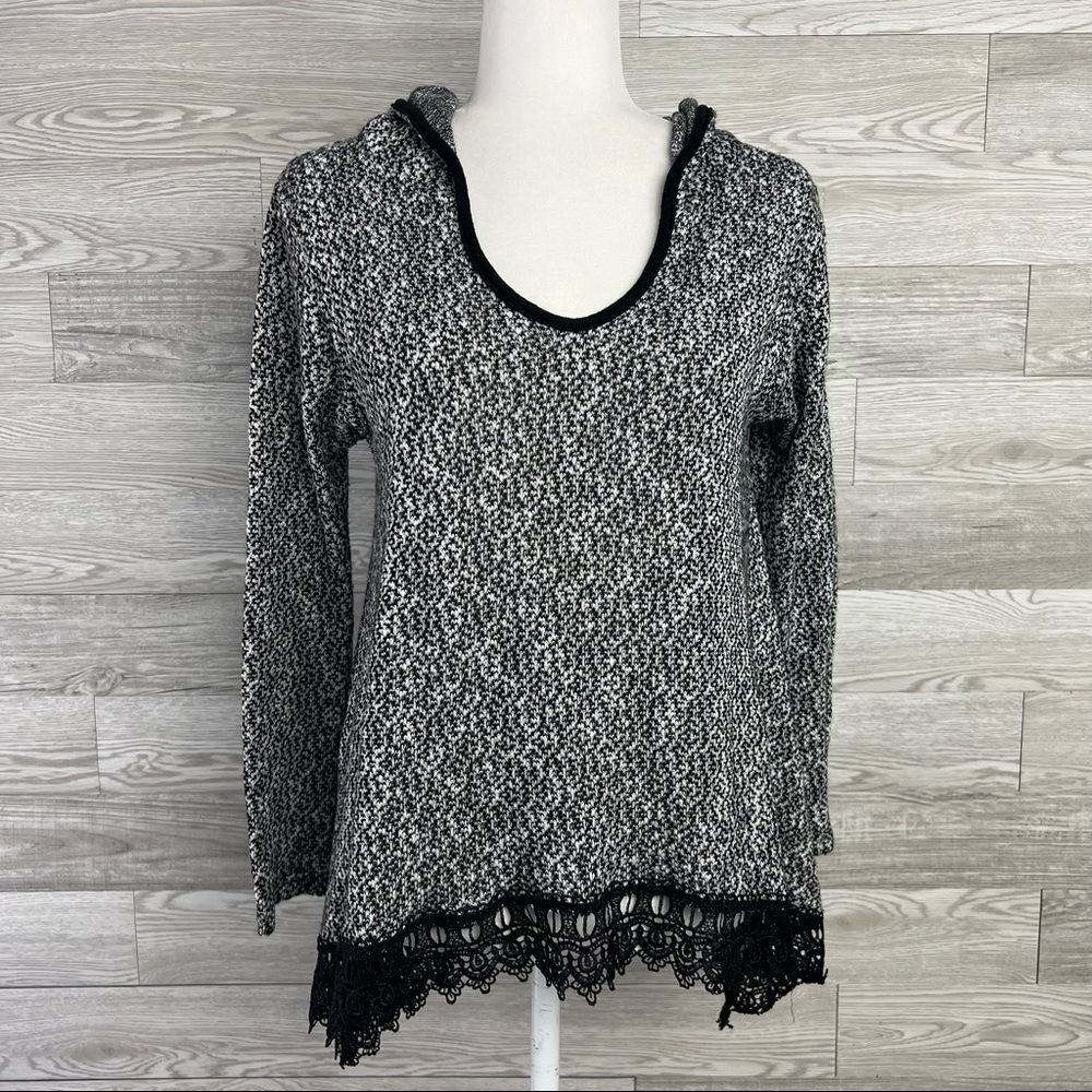 Anthropologie Moon Collection Los Angeles Black Lace Trim Hood Sweater  Medium